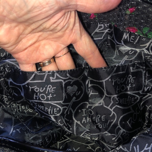 Betsy Johnson sequin floral (roses) Tote. Large  chain double handle - Picture 15 of 16